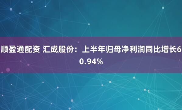 顺盈通配资 汇成股份：上半年归母净利润同比增长60.94%